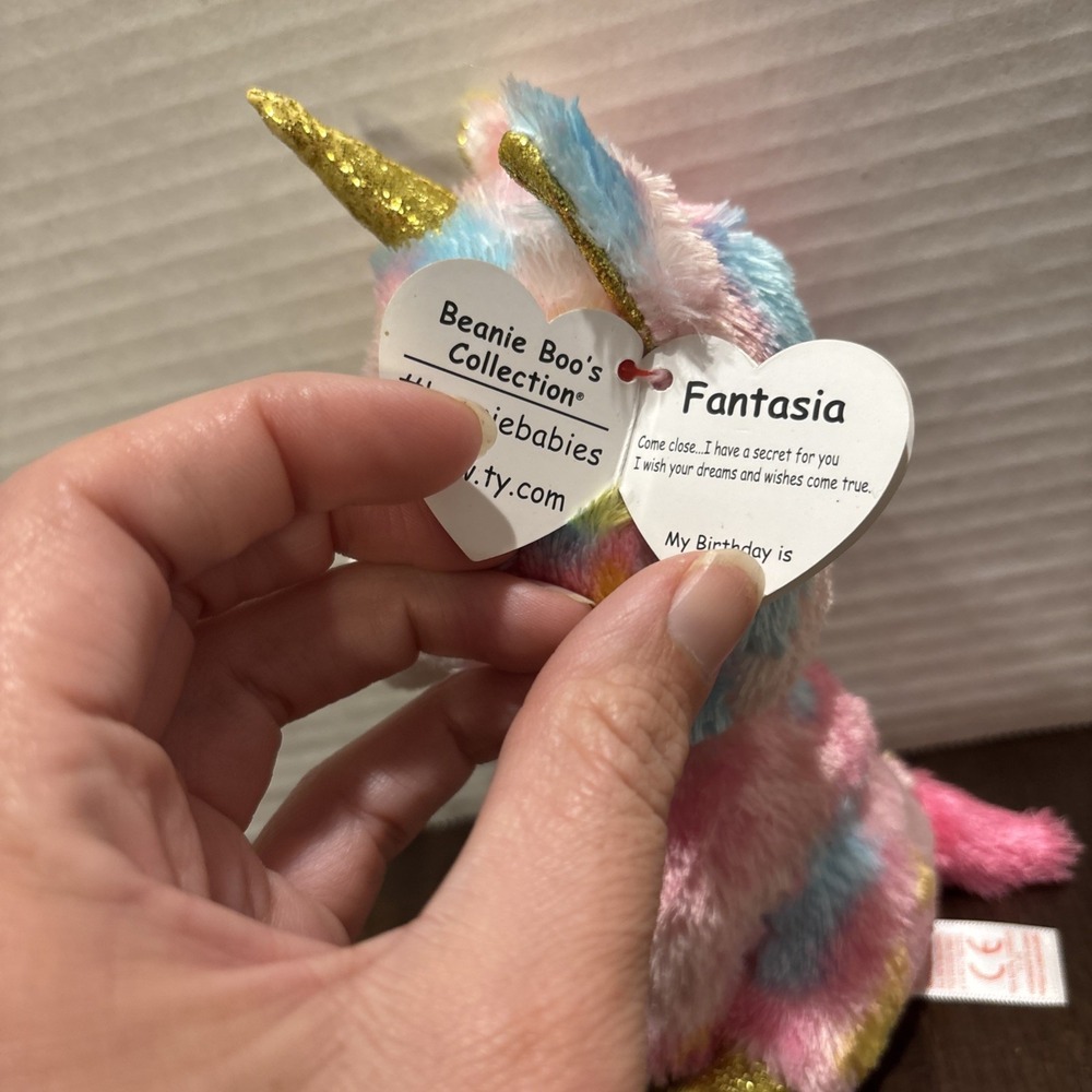 Ty‎ Beanie Boos Boo Fantasia the Unicorn 6" Beanbag Plush Pink Rainbow Spots - Picture 3 of 4